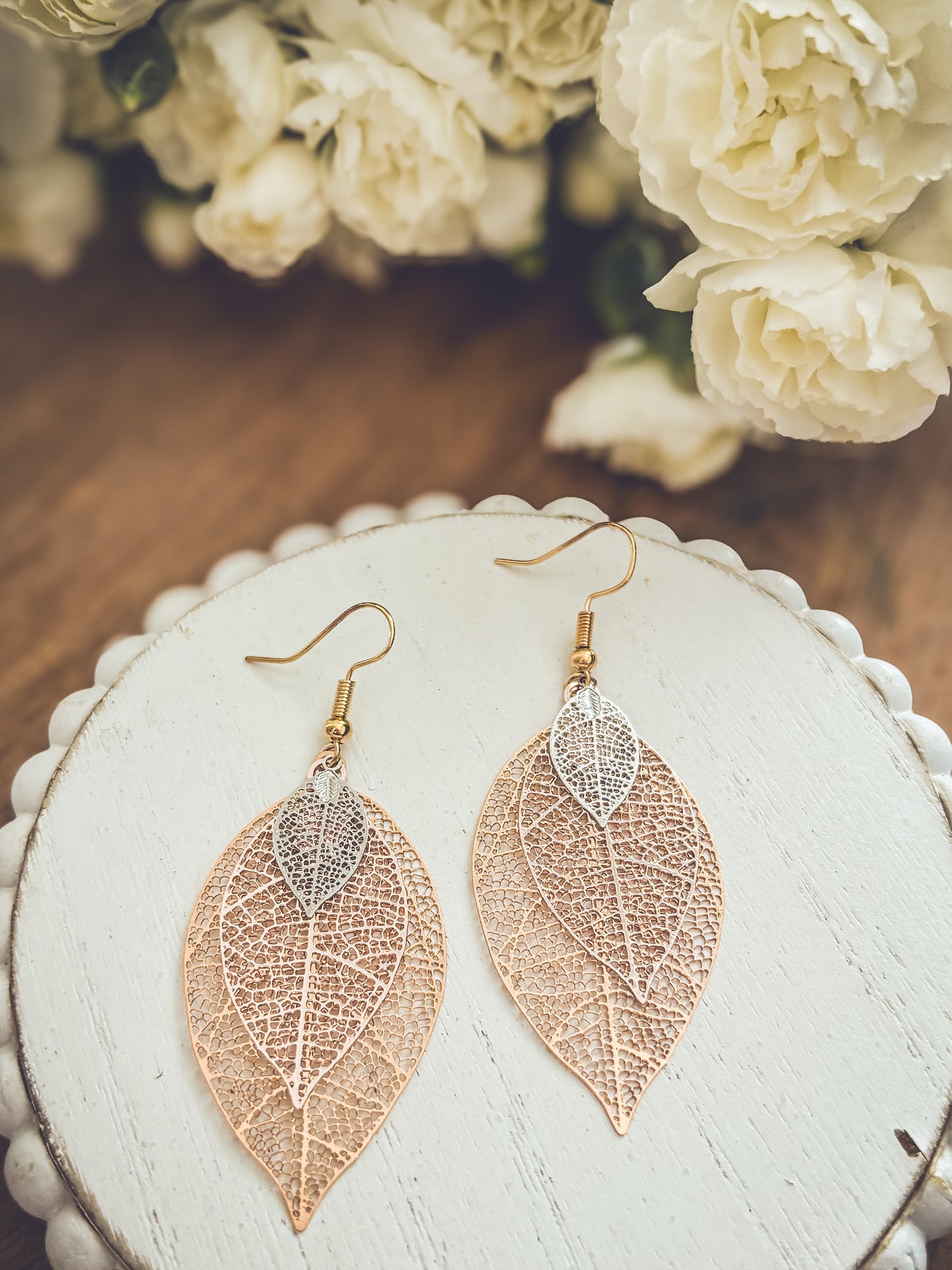 Beautiful Three Tone Leaf Earrings
