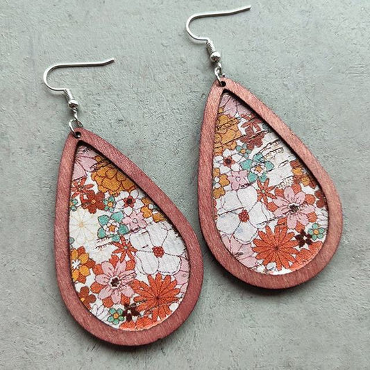Beautiful Floral Wood Drop Earrings