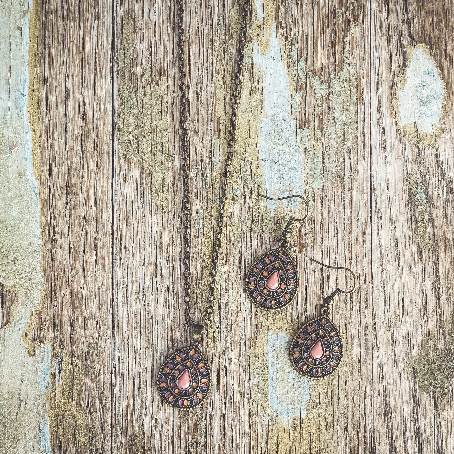 Beautiful Boho Orange Crystal Necklace and Earring Set