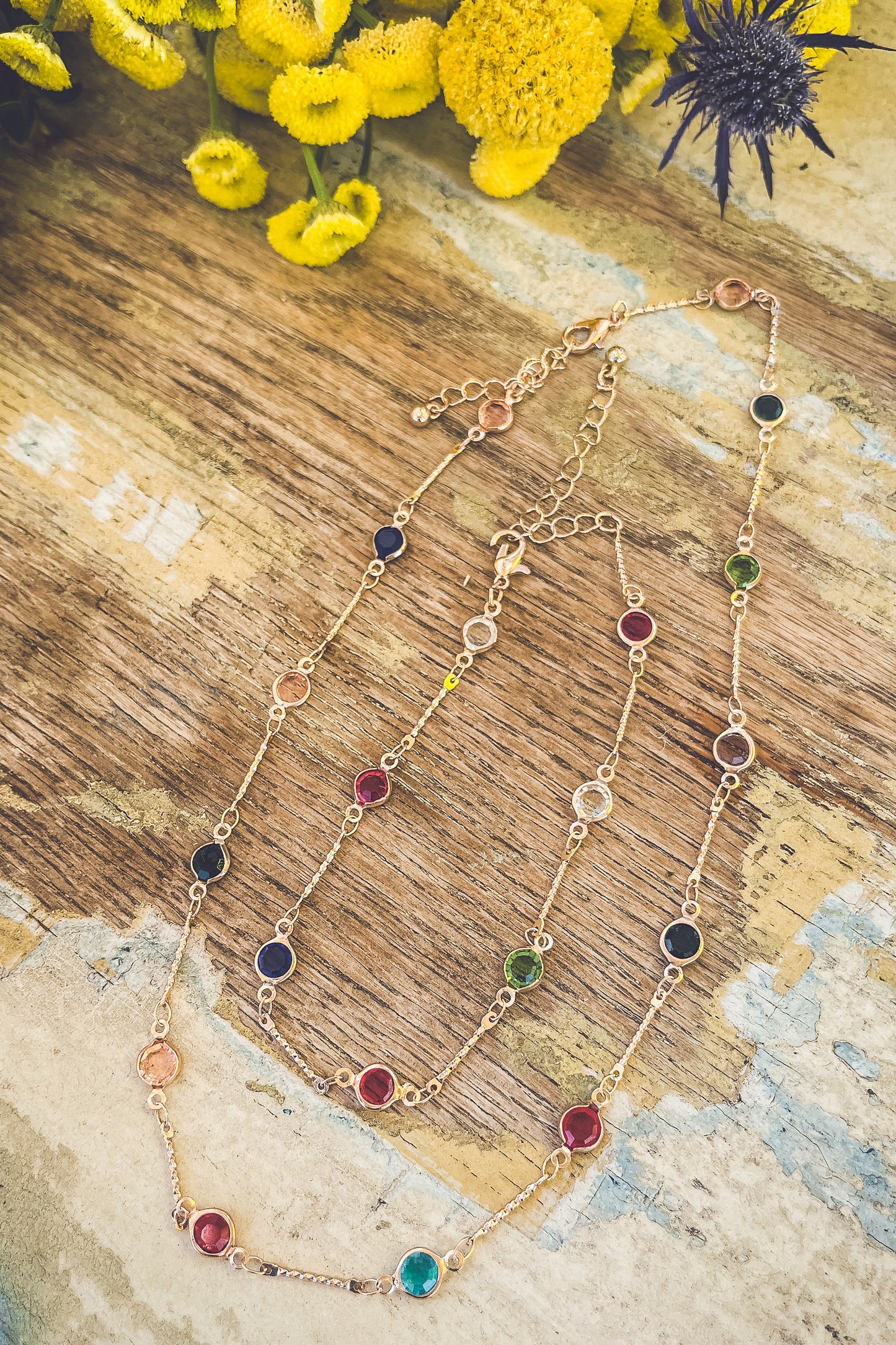 Beautiful Colorful Gold Anklet/Bracelet and Necklace Set