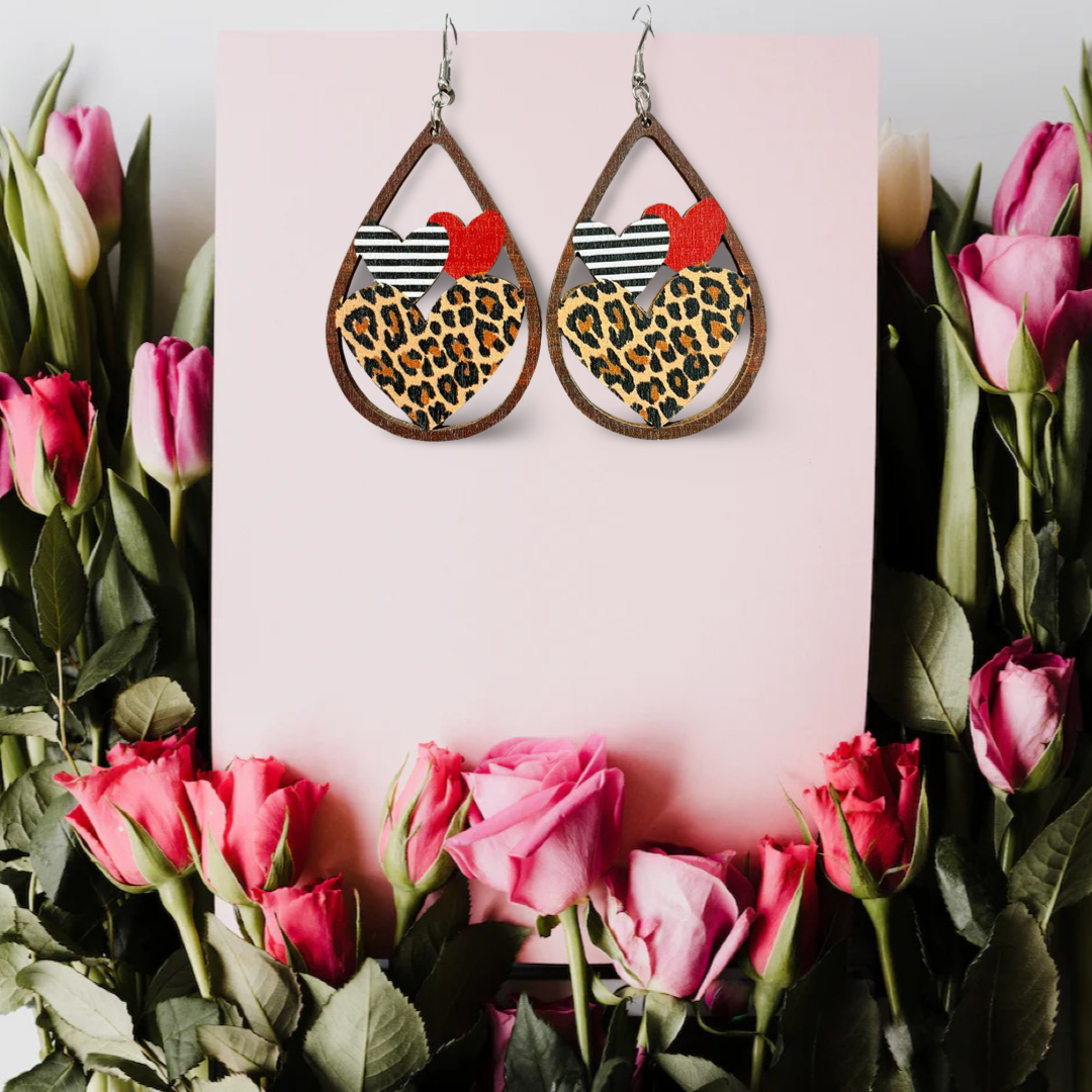 Wood Heart Drop Earrings