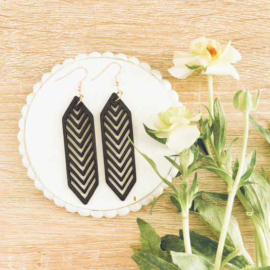 Beautiful Black Wooden Laser Cut Earrings