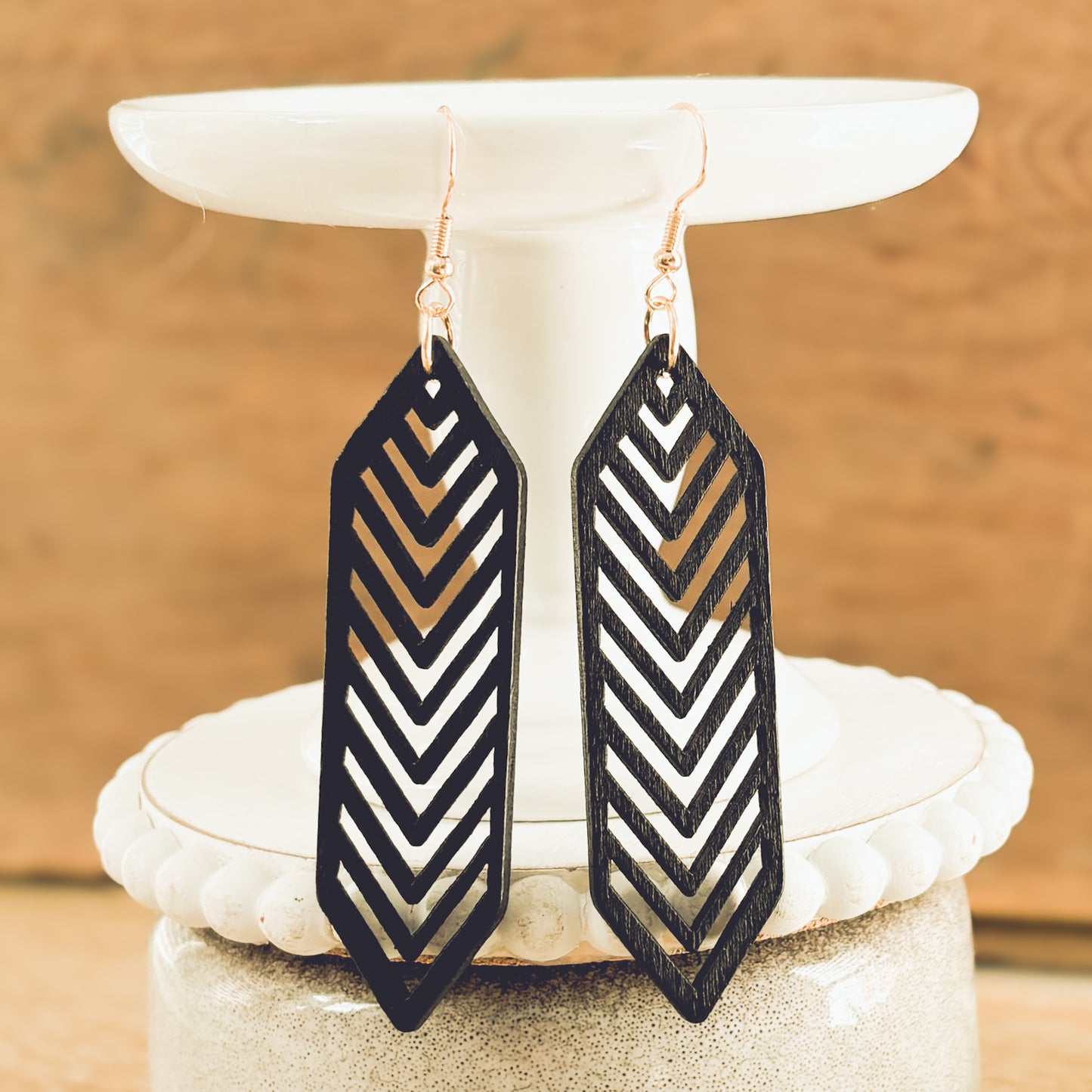 Beautiful Black Wooden Laser Cut Earrings