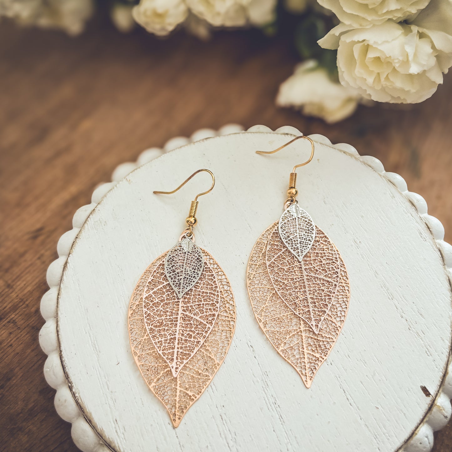 Beautiful Three Tone Leaf Earrings