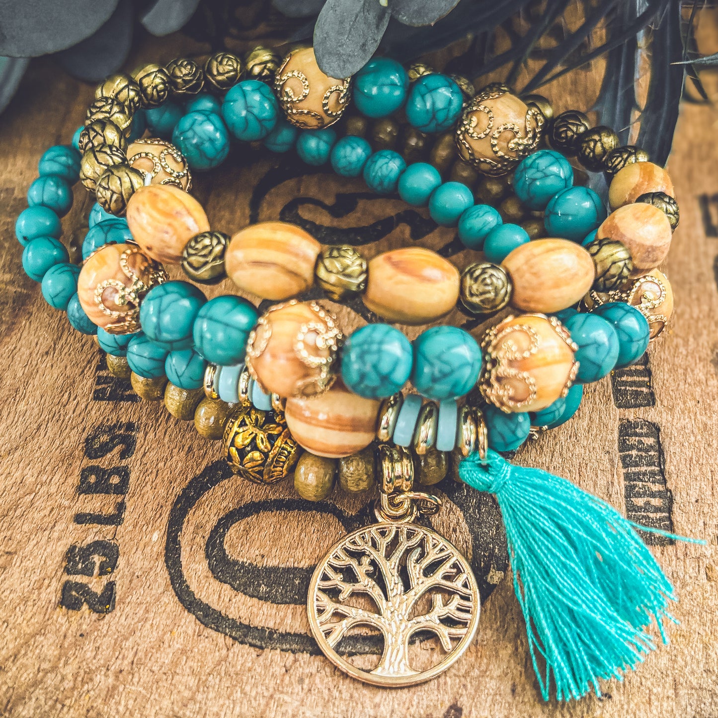Beautiful Turquoise Tree of Life Bracelet Set