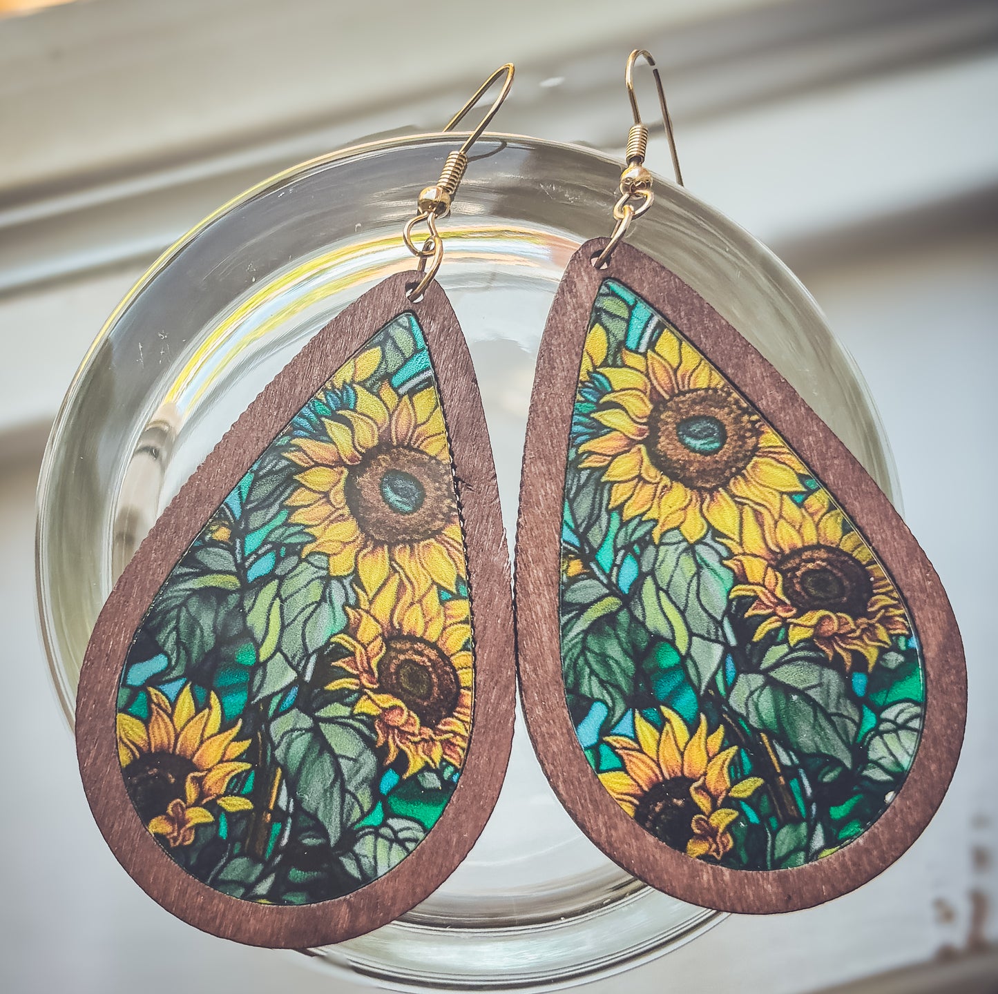Beautiful Wood and Stained Glass Effect Earrings