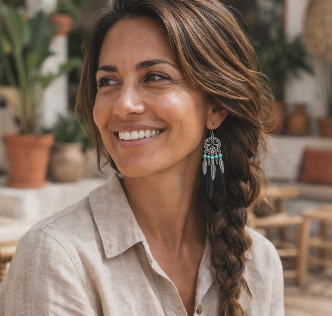 Boho Black Feather Earrings