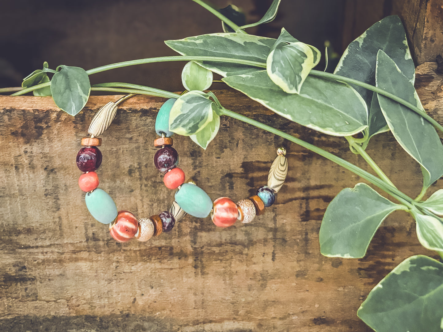 Bohemian Colorful Beaded Stone Hoop Earrings