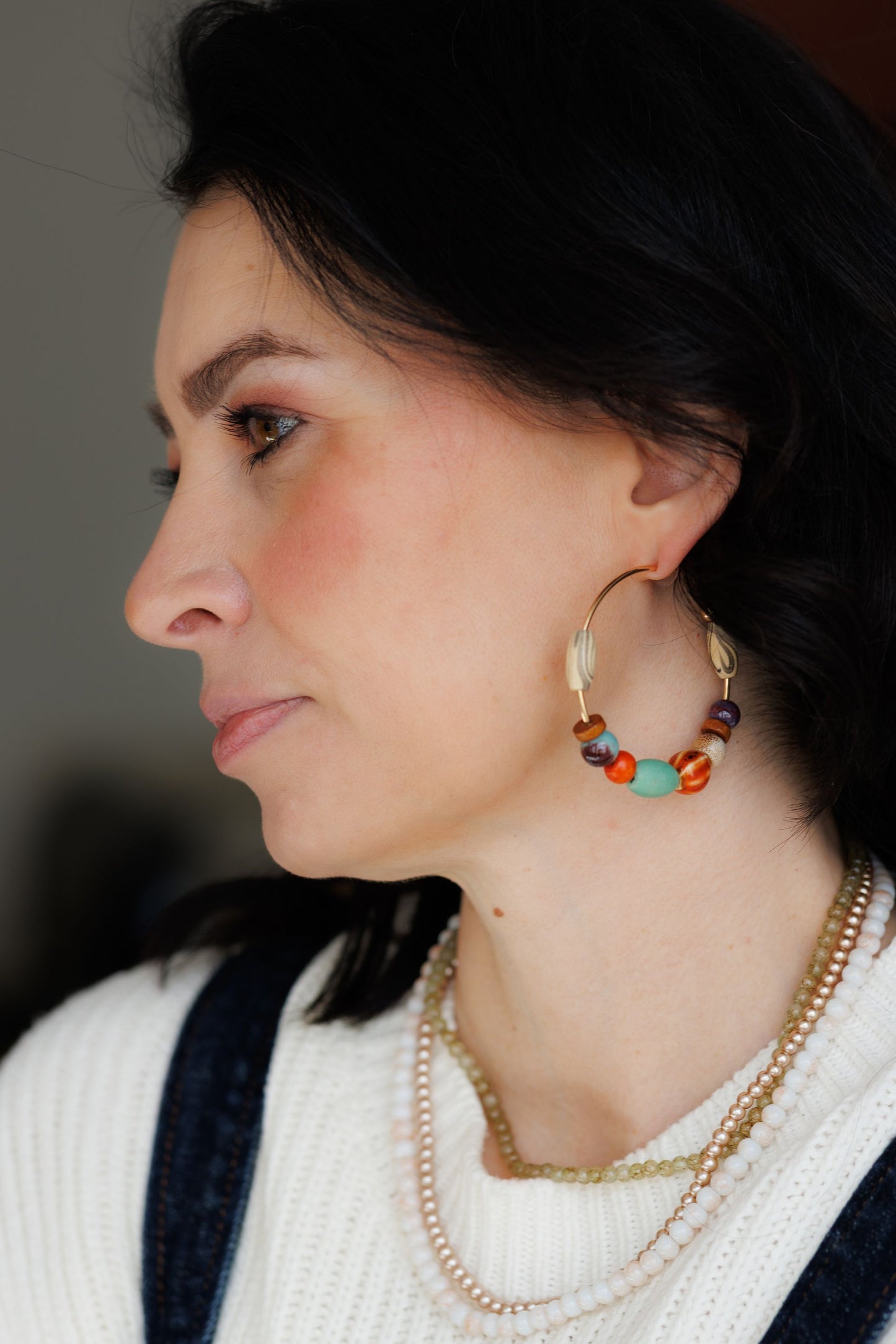 Bohemian Colorful Beaded Stone Hoop Earrings