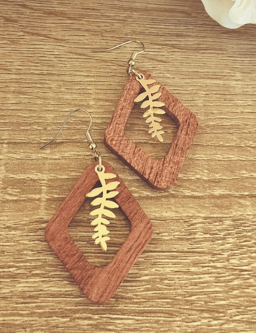 Beautiful Gold Leaf Wood Earrings