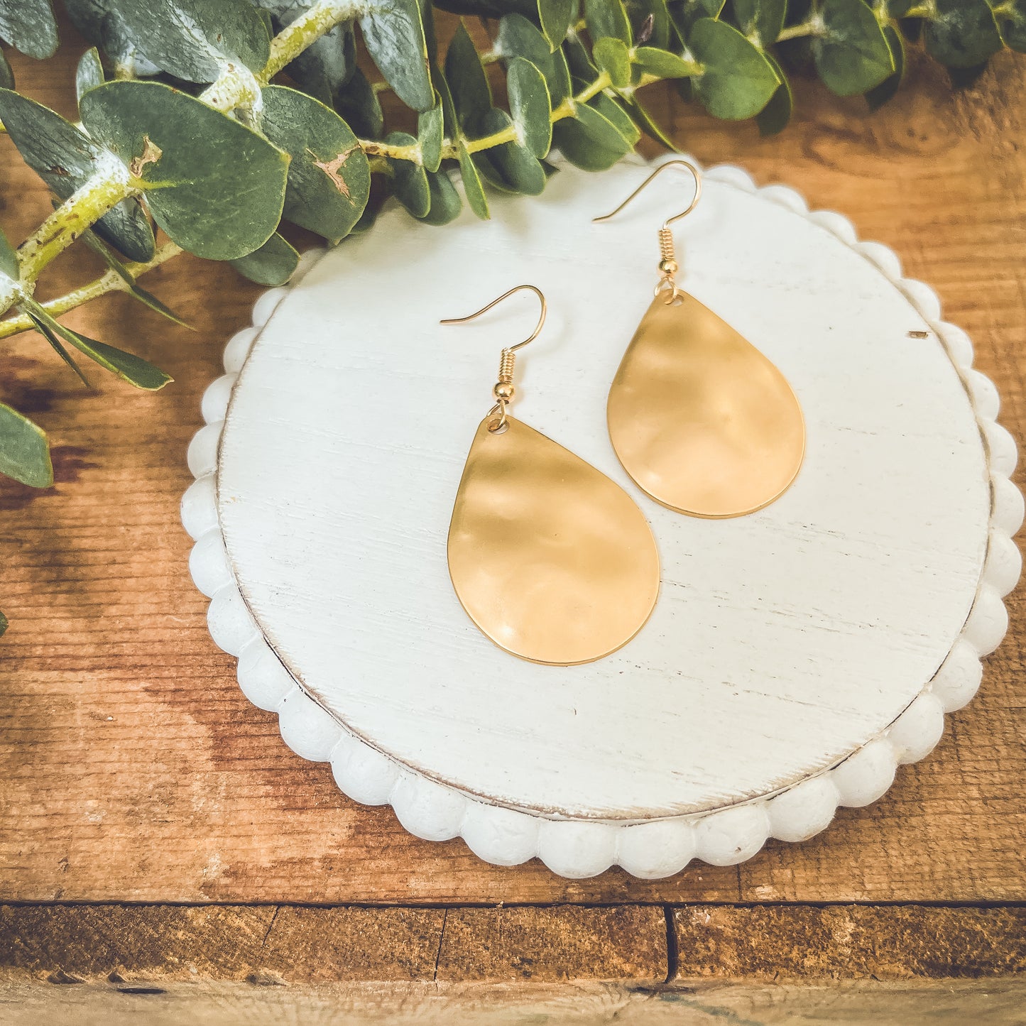 Beautiful Hammered Gold or Silver Drop Earrings