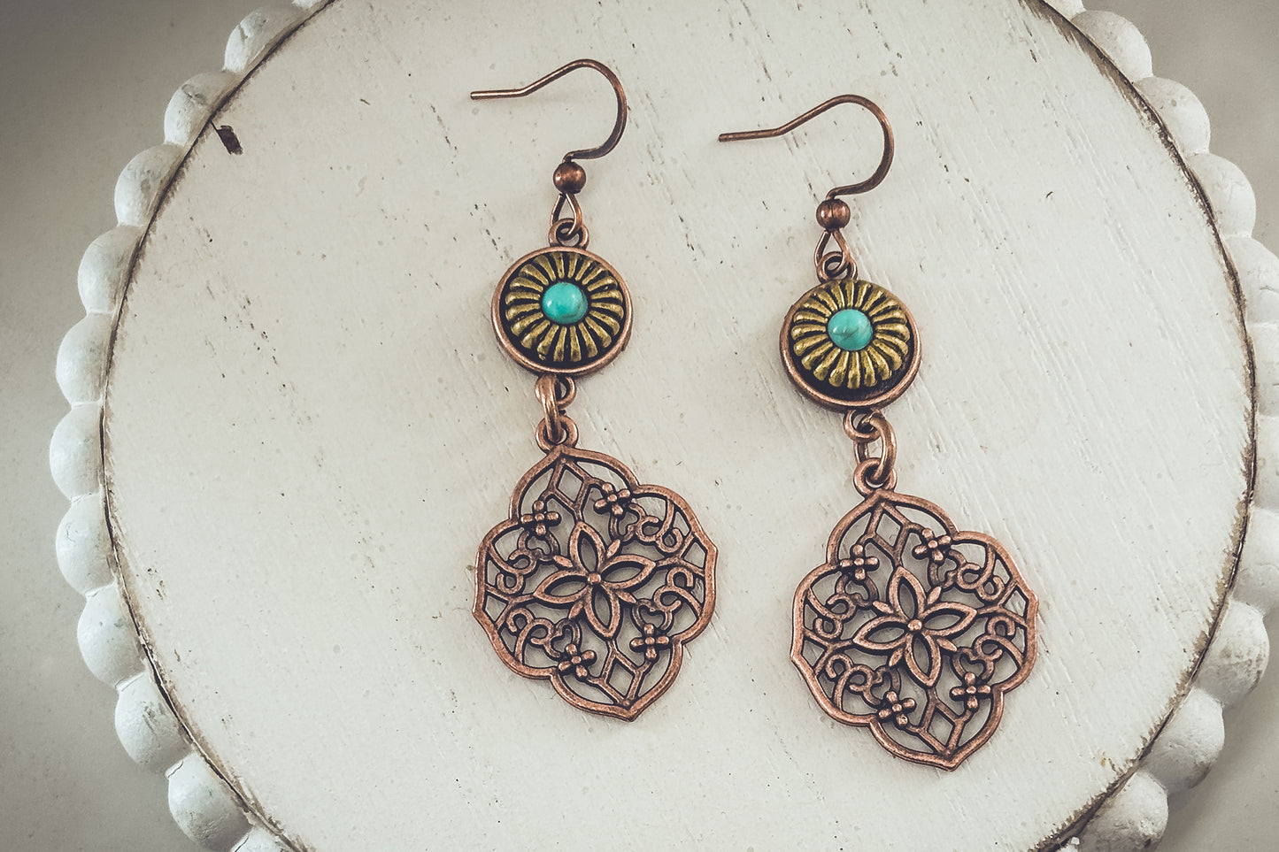 Beautiful Bronze and Turquoise Boho Drop Earrings