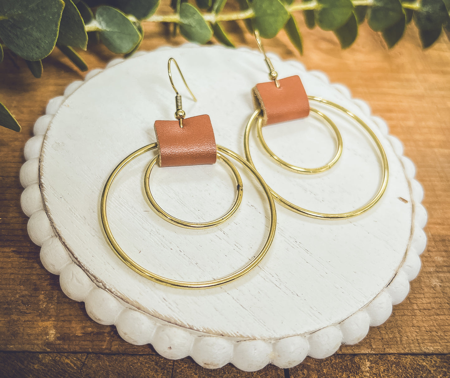 Beautiful Leather Hoop Earrings- Gold or Silver