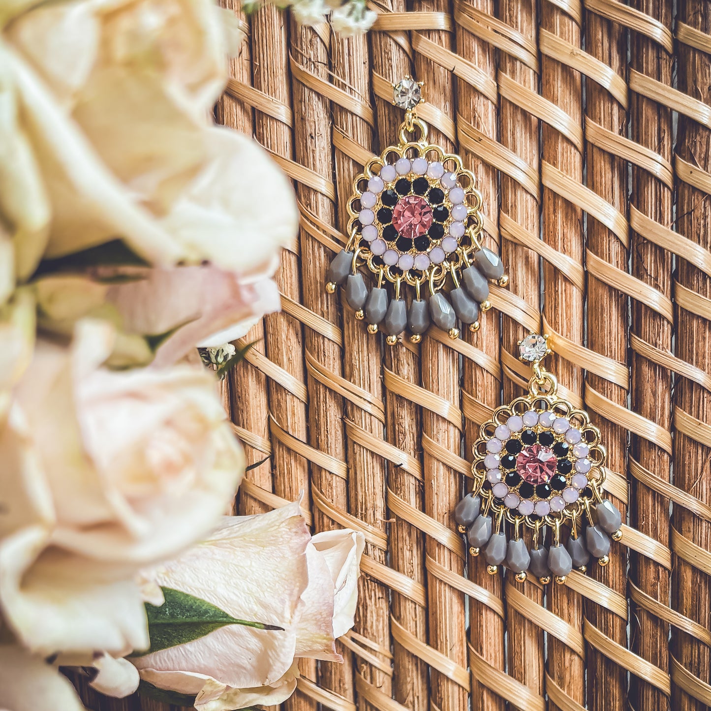 Beautiful Pink and Purple Crystal Drop Earrings