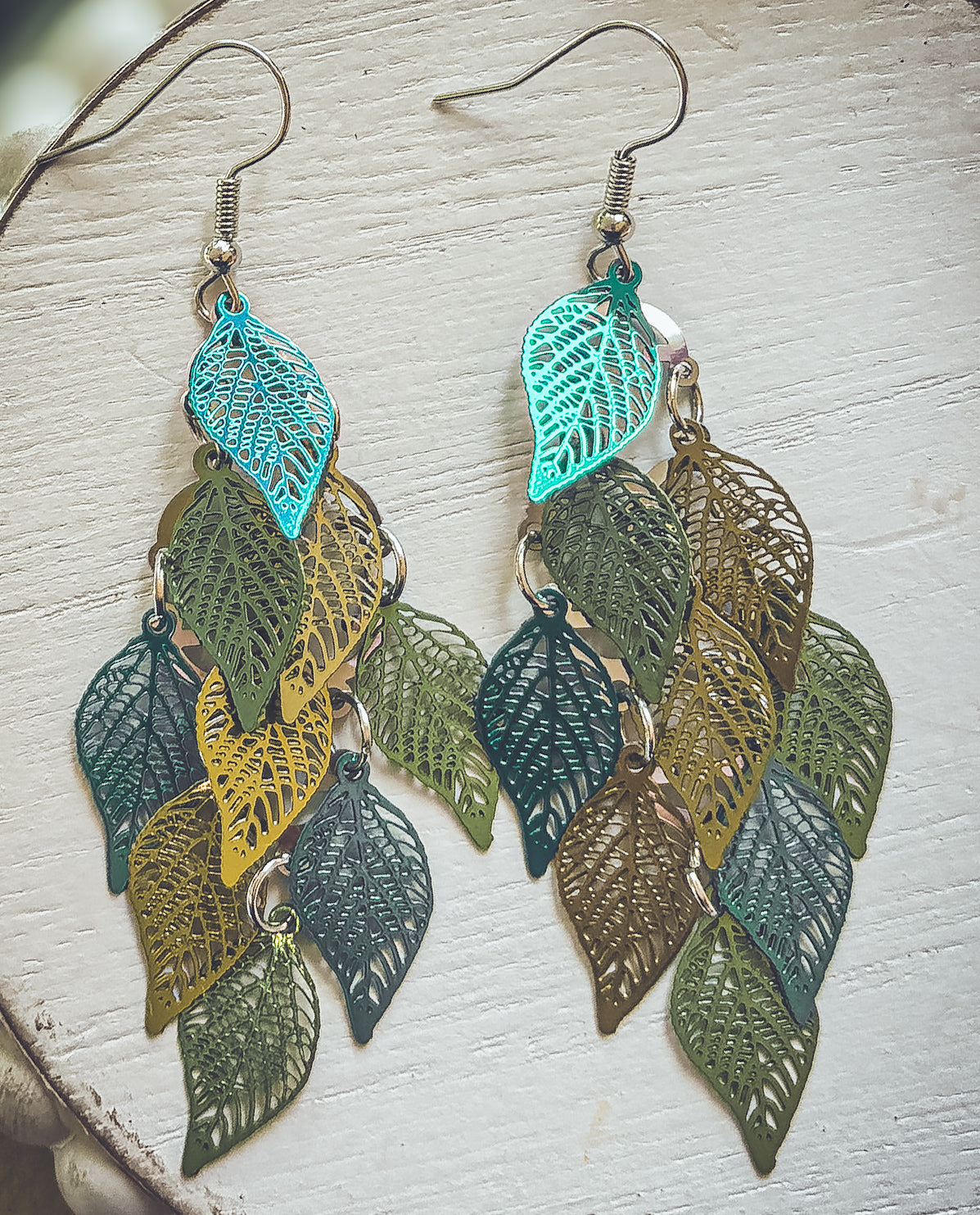 Beautiful Green Leaf Chandelier Earrings
