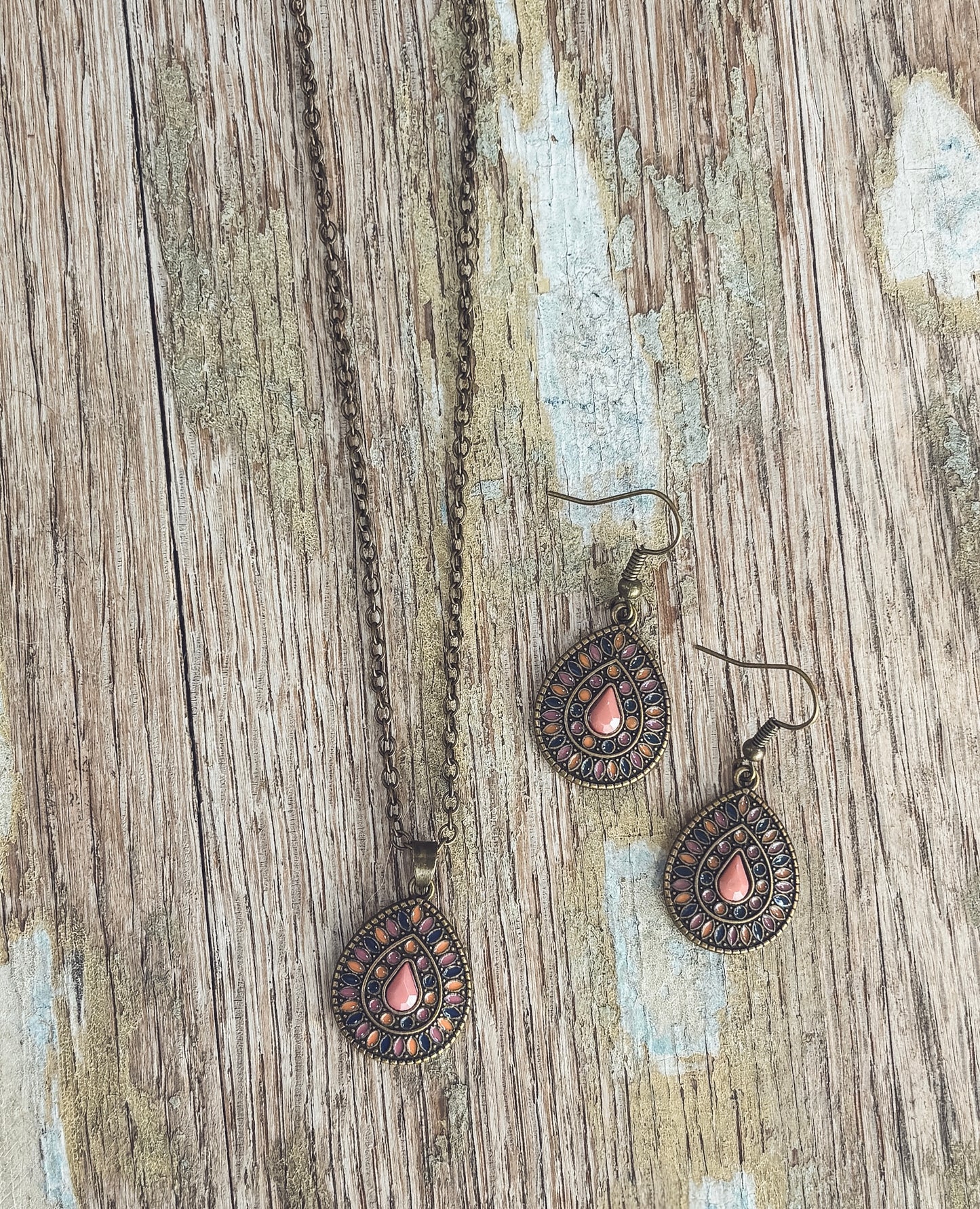 Beautiful Boho Orange Crystal Necklace and Earring Set