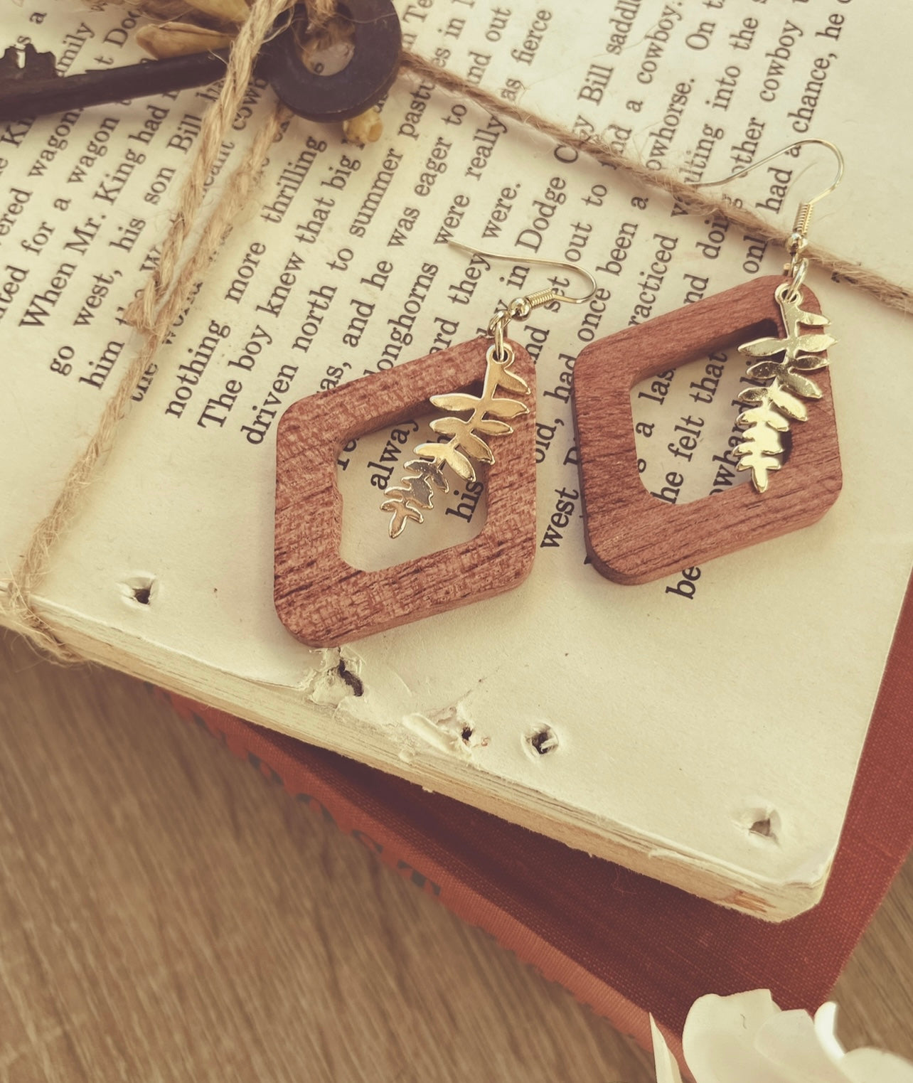 Beautiful Gold Leaf Wood Earrings