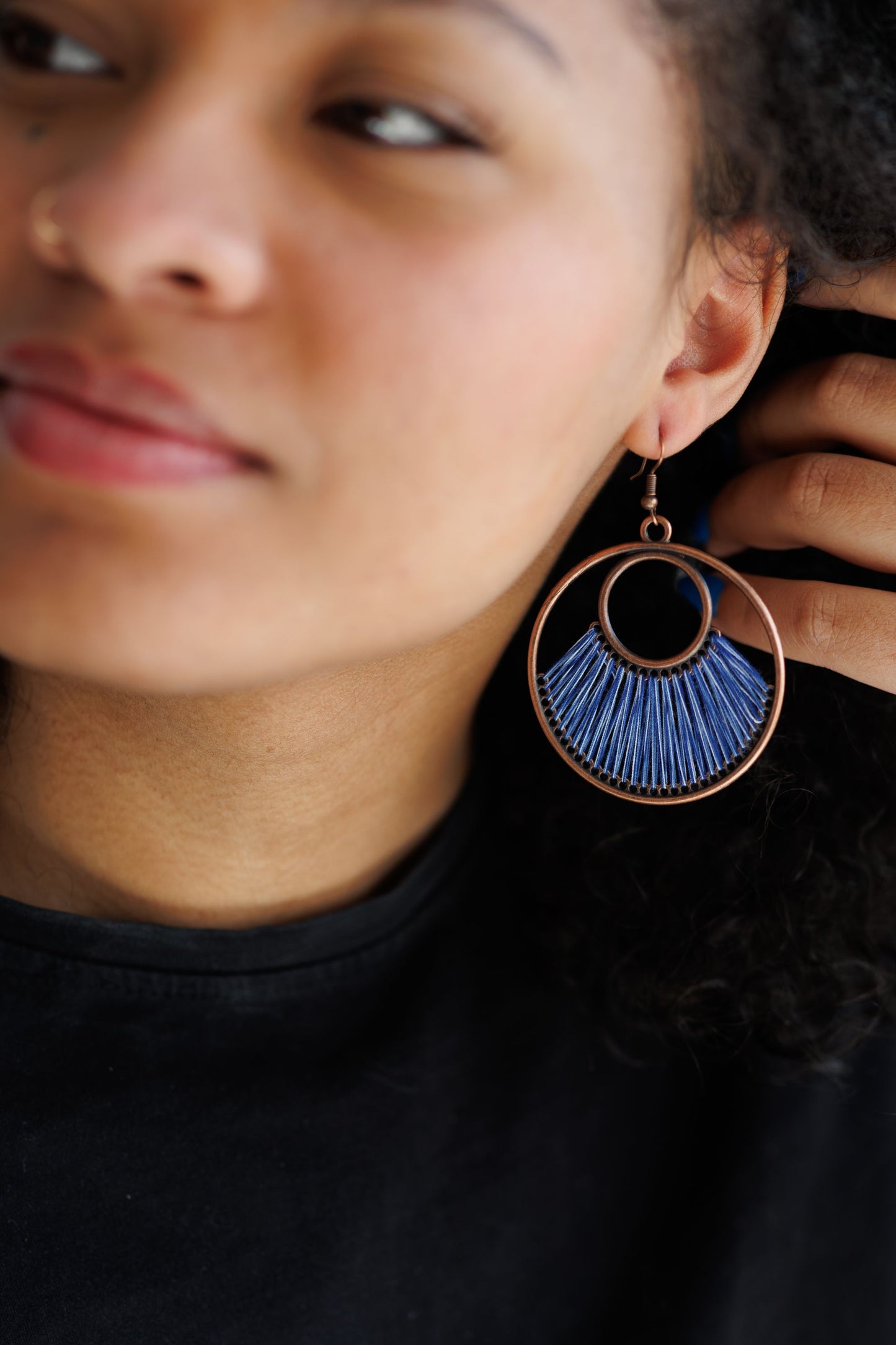Beautiful Artistic Blue String Earrings