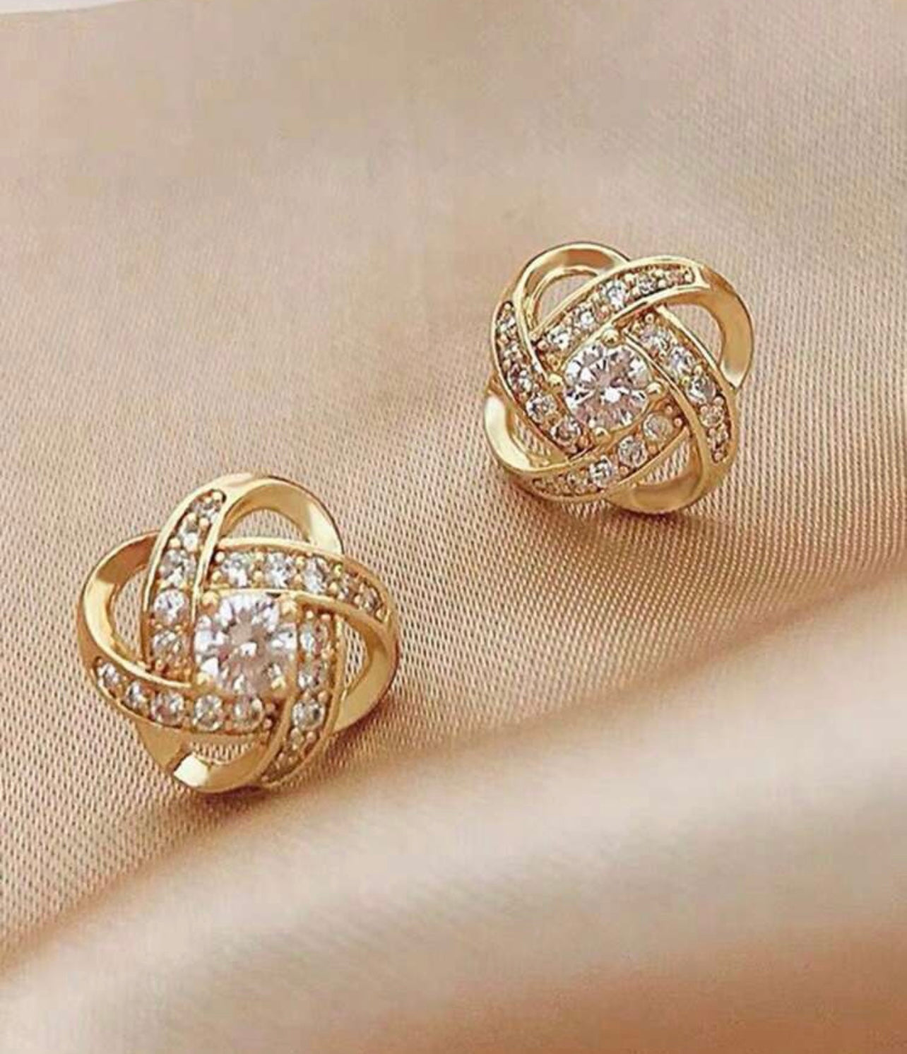 Beautiful Dainty Gold or Silver and Crystal Twist Stud Earrings