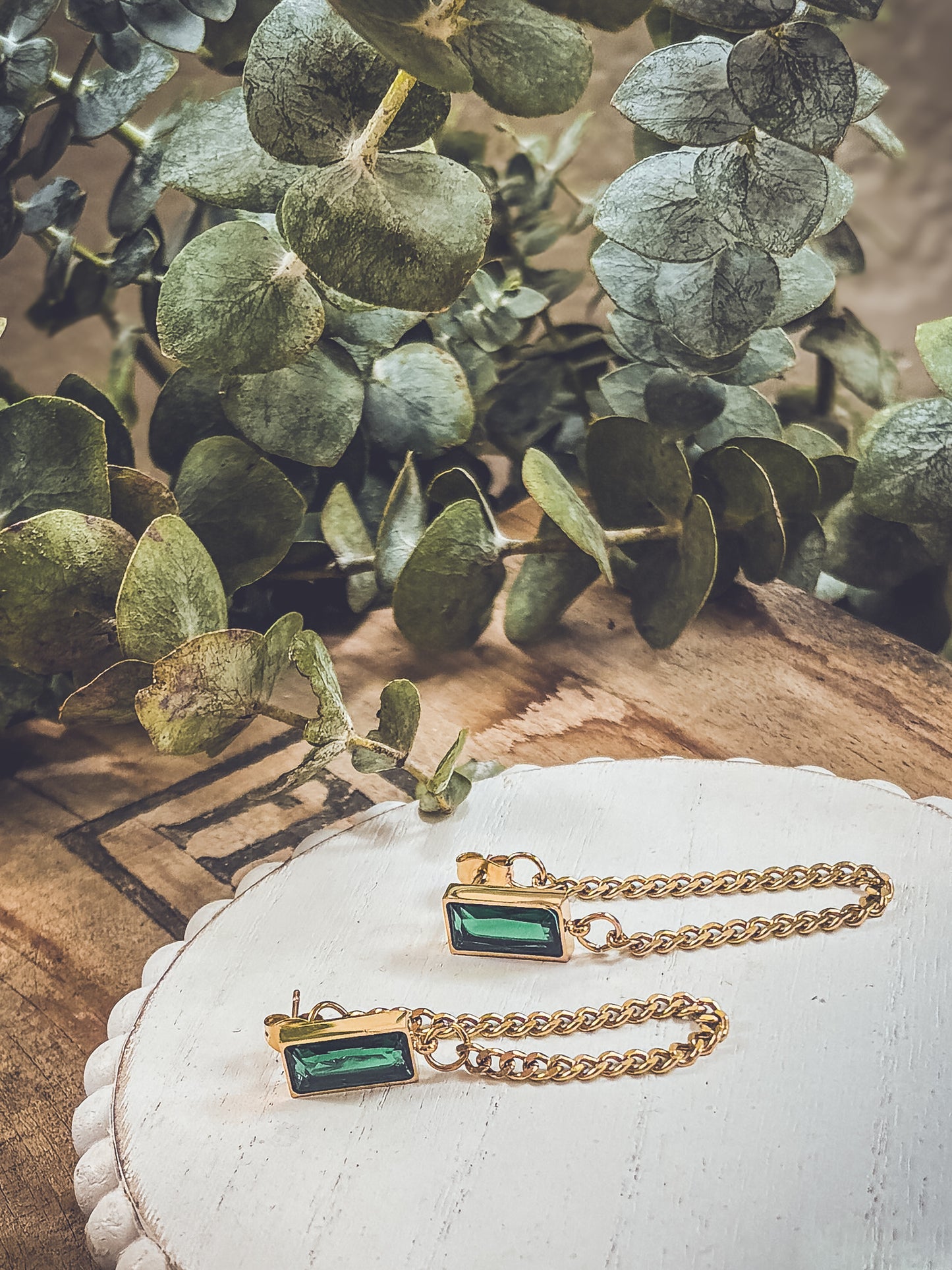 Beautiful Gold Chain and Emerald Earrings