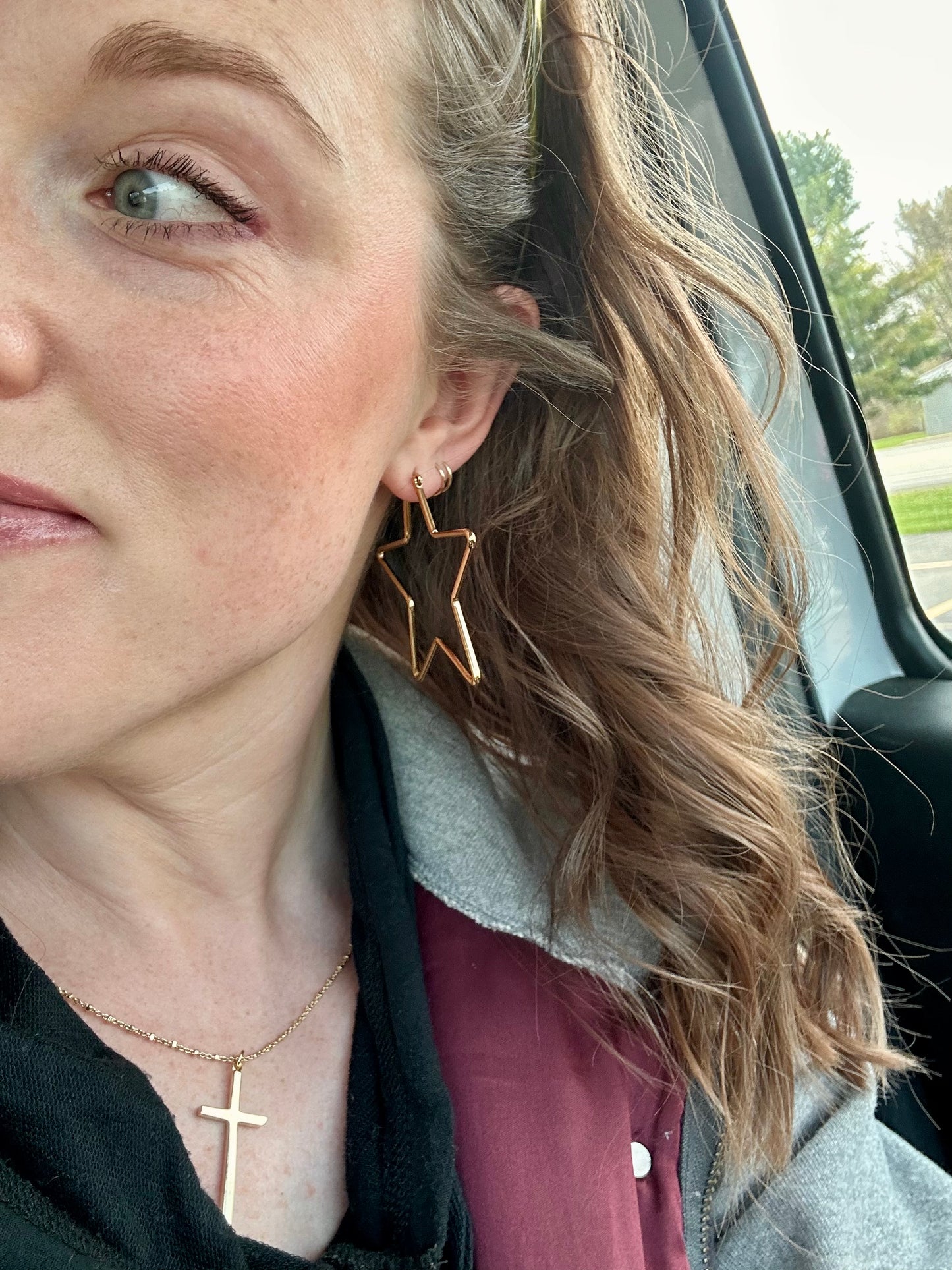 Beautiful Gold or Silver Star Hoop Earrings