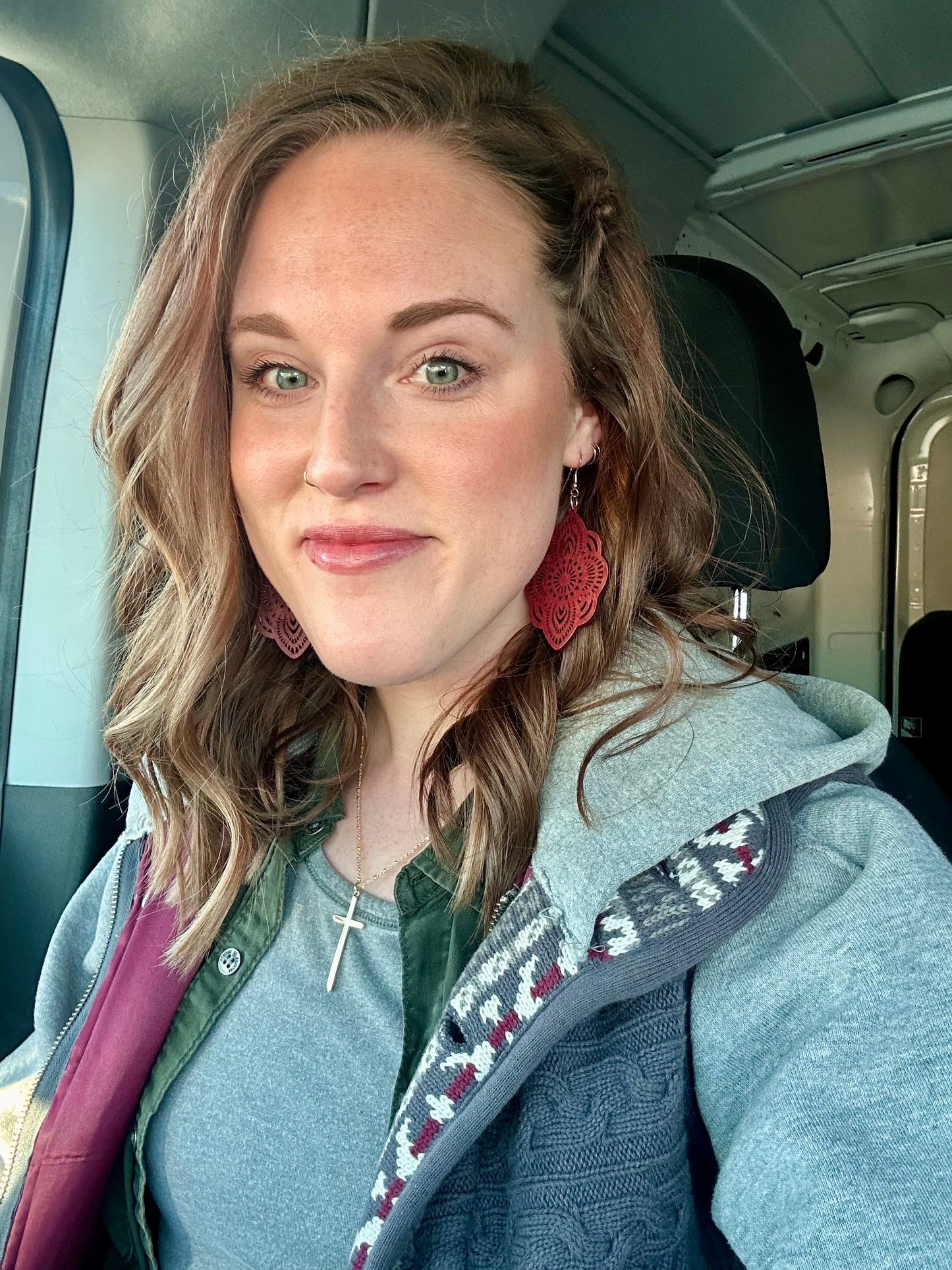 Beautiful Burgundy Wood Earrings