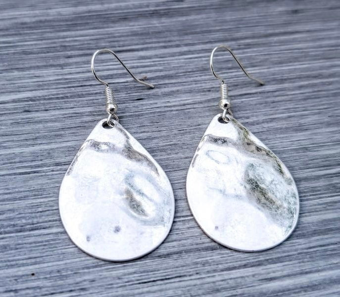 Beautiful Hammered Gold or Silver Drop Earrings