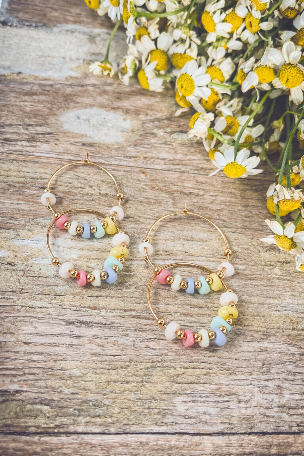 Beautiful Bright Beaded Hoop Earrings