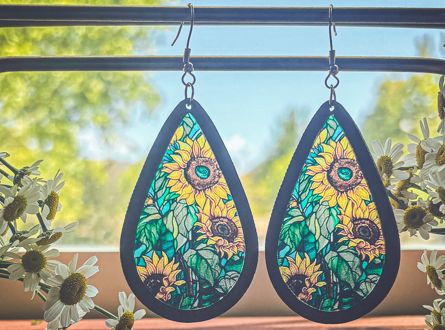 Beautiful Wood and Stained Glass Effect Earrings