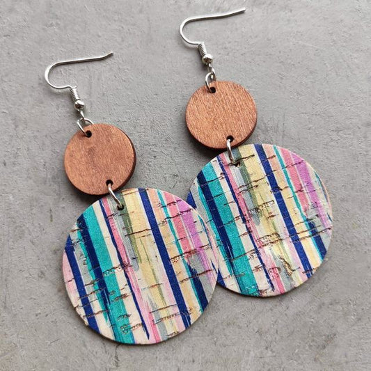 Beautiful Striped Cork and Wood Earrings