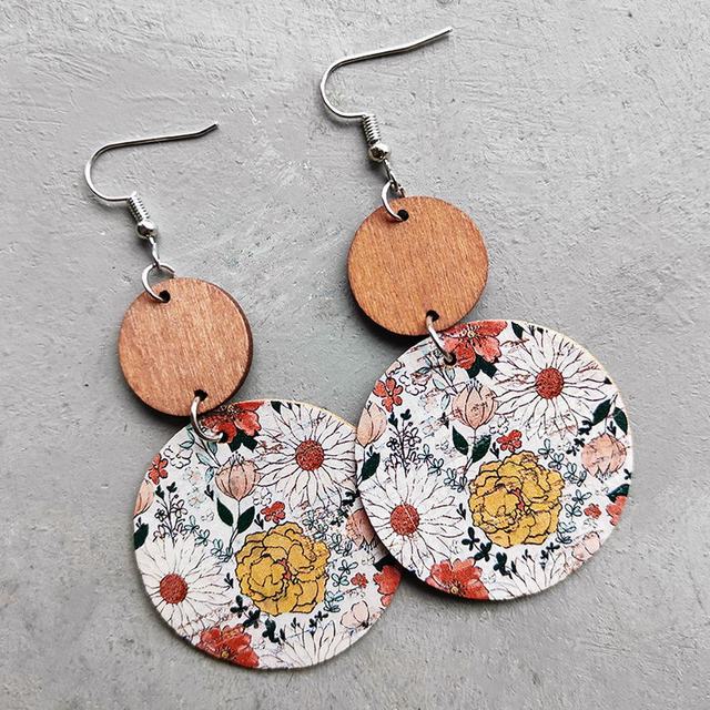 Beautiful Floral Wood and Cork Earrings