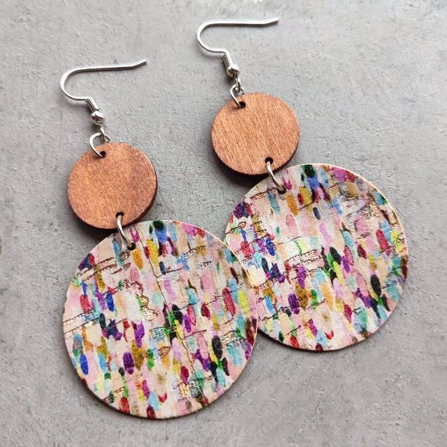 Beautiful Wood and Cork Color Splash Earrings
