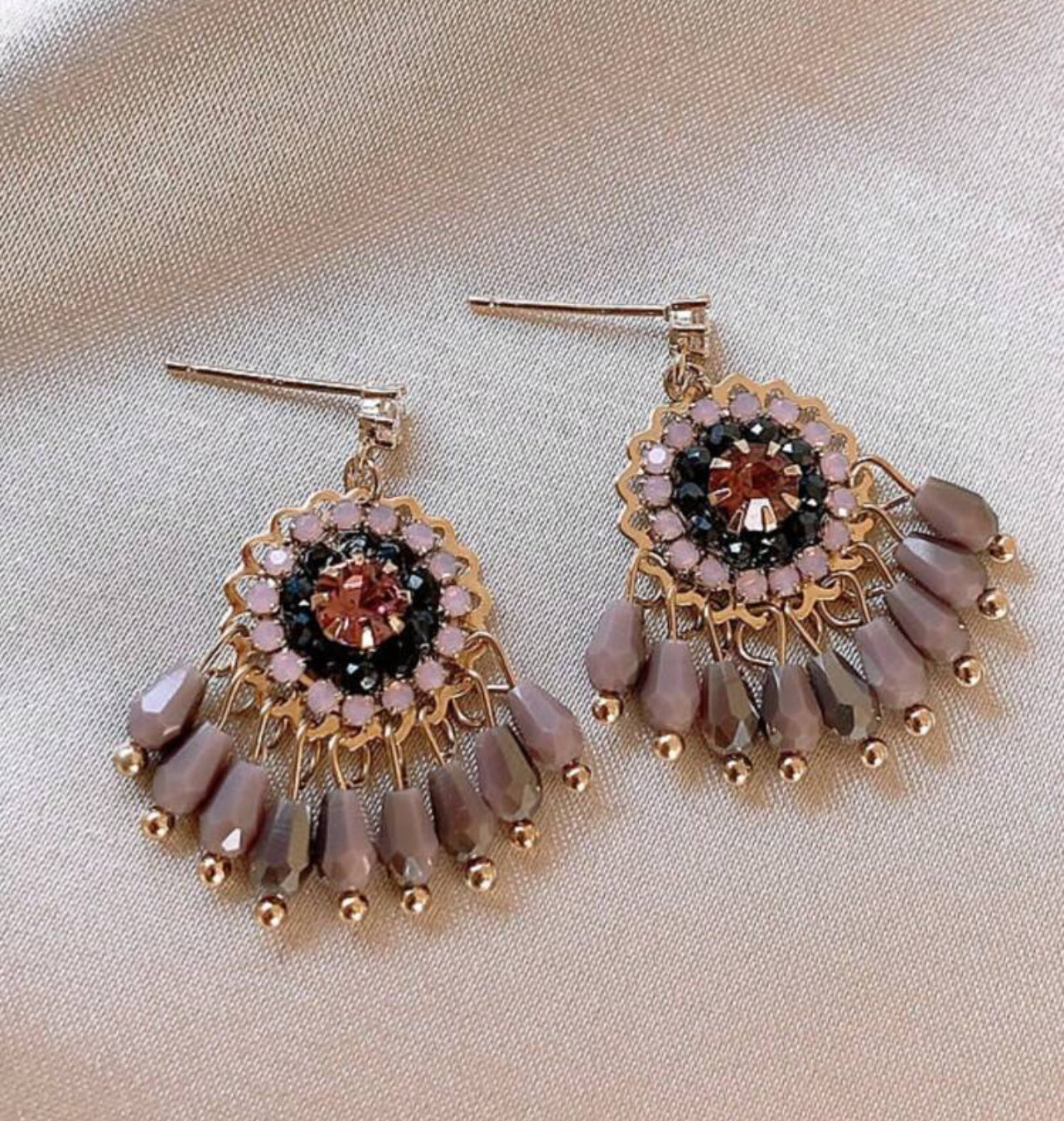 Beautiful Pink and Purple Crystal Drop Earrings