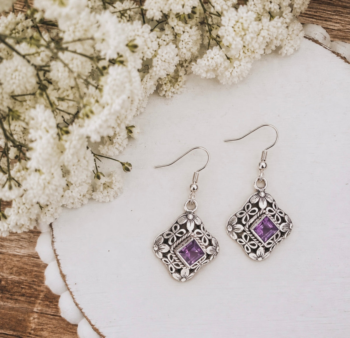 Vintage Amethyst Filigree Earrings