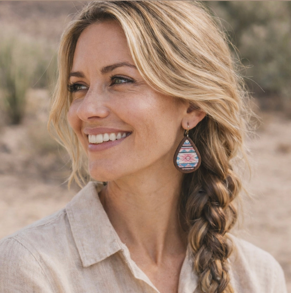 Beautiful Wood and Cork Navajo Sands Earrings