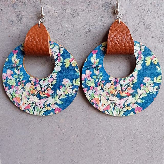 Beautiful Wood and Leather Circle Hoop Earrings