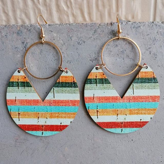 Beautiful Geometric Wood and Gold Pattern Earrings