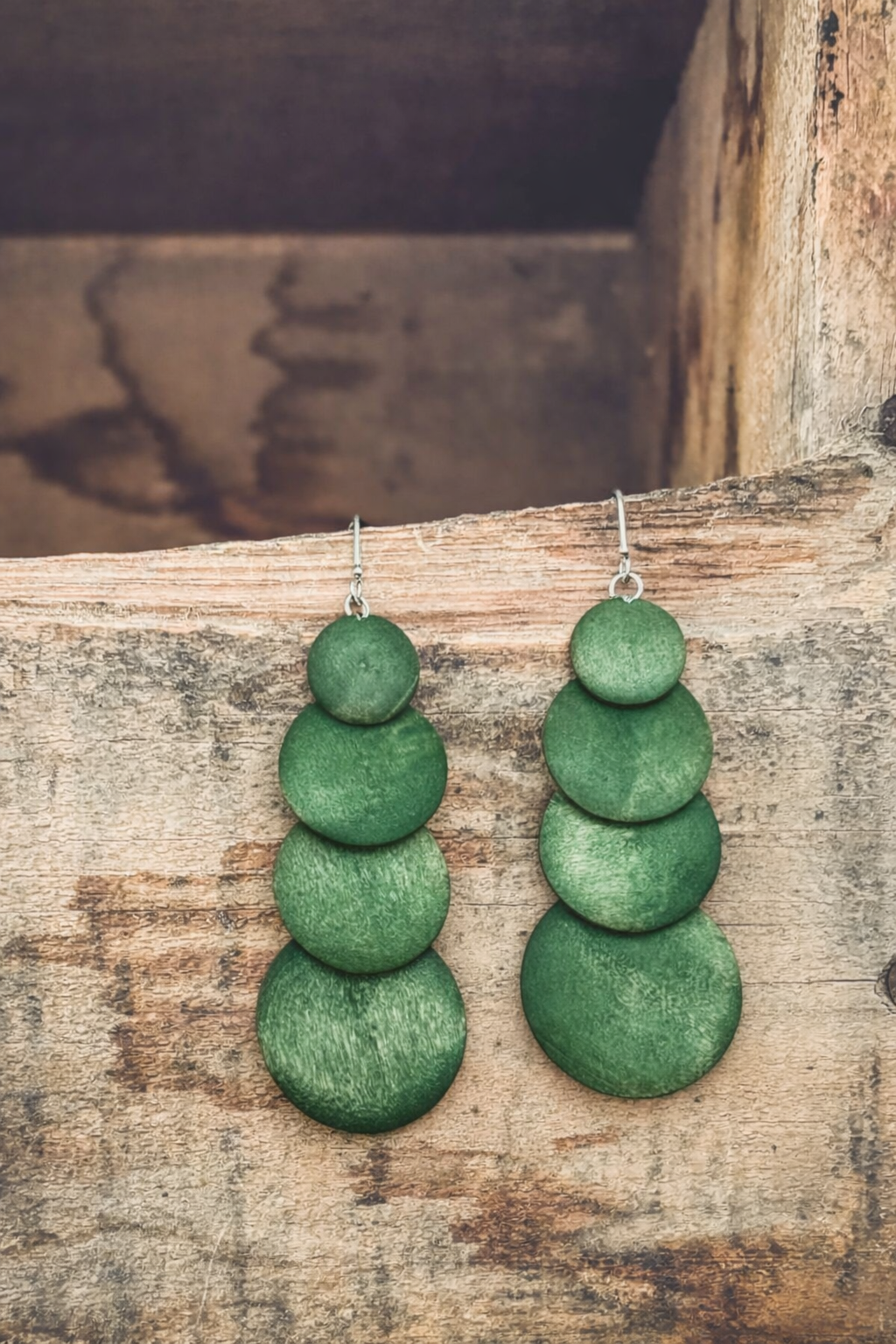 Beautiful Green Wood Earrings