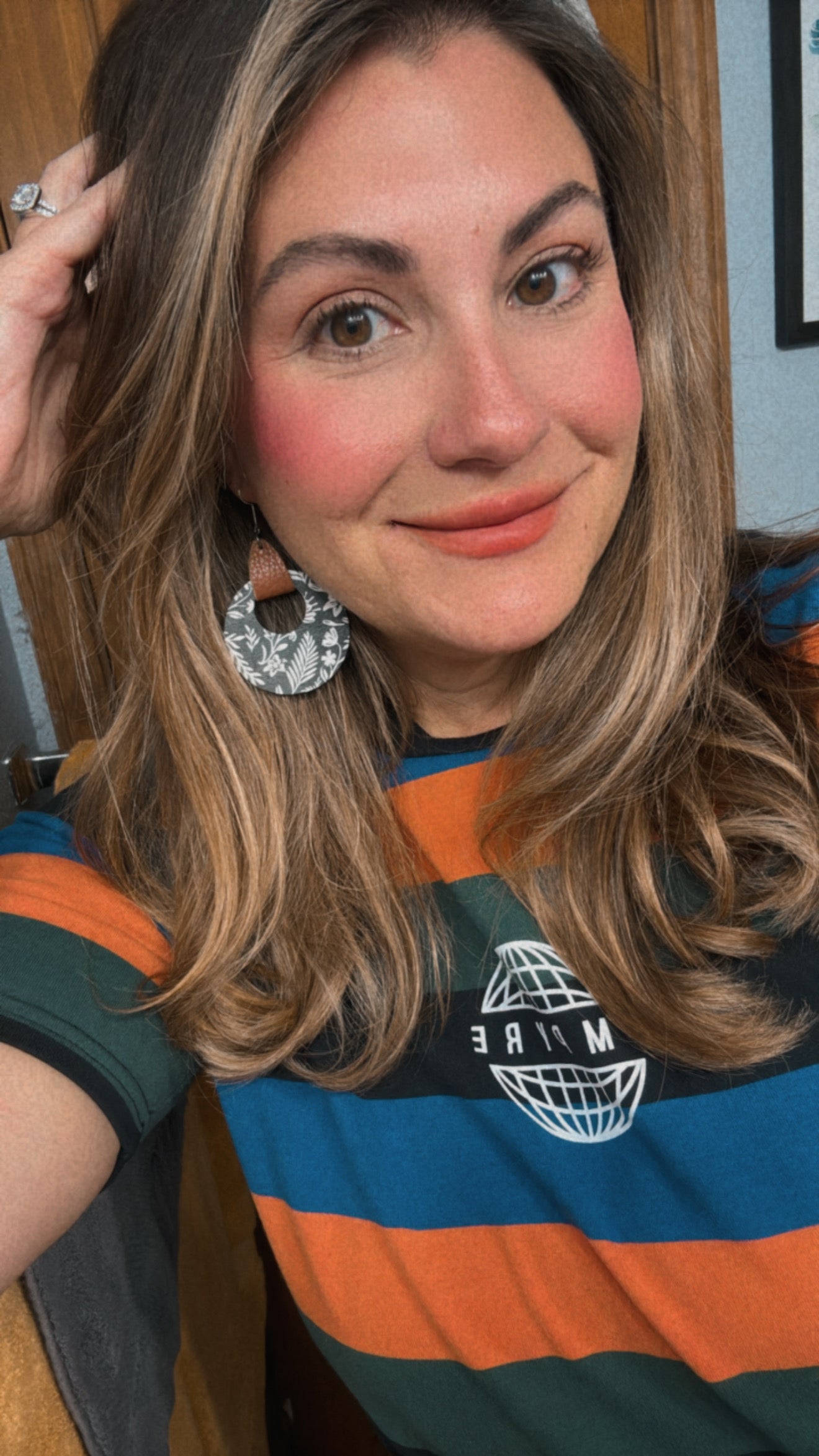 Beautiful Wood and Leather Circle Hoop Earrings