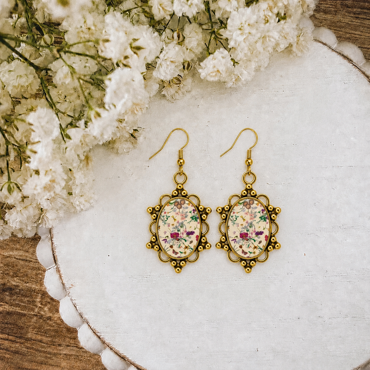 Vintage Garden Cameo Earrings