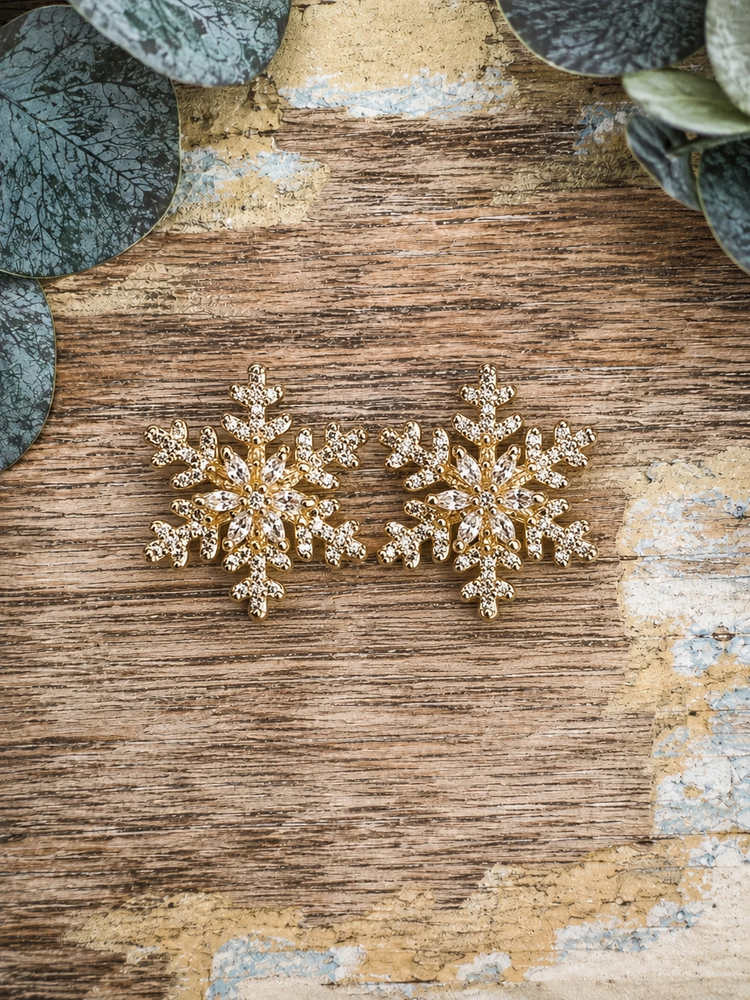 Gold Crystal Snowflake Stud Earrings