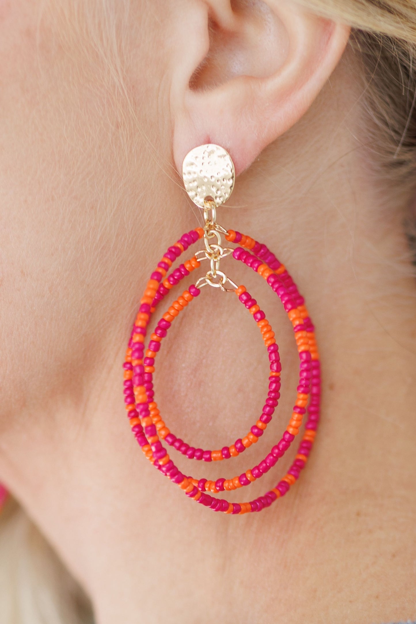Beautiful Pink Beaded Statement Earrings