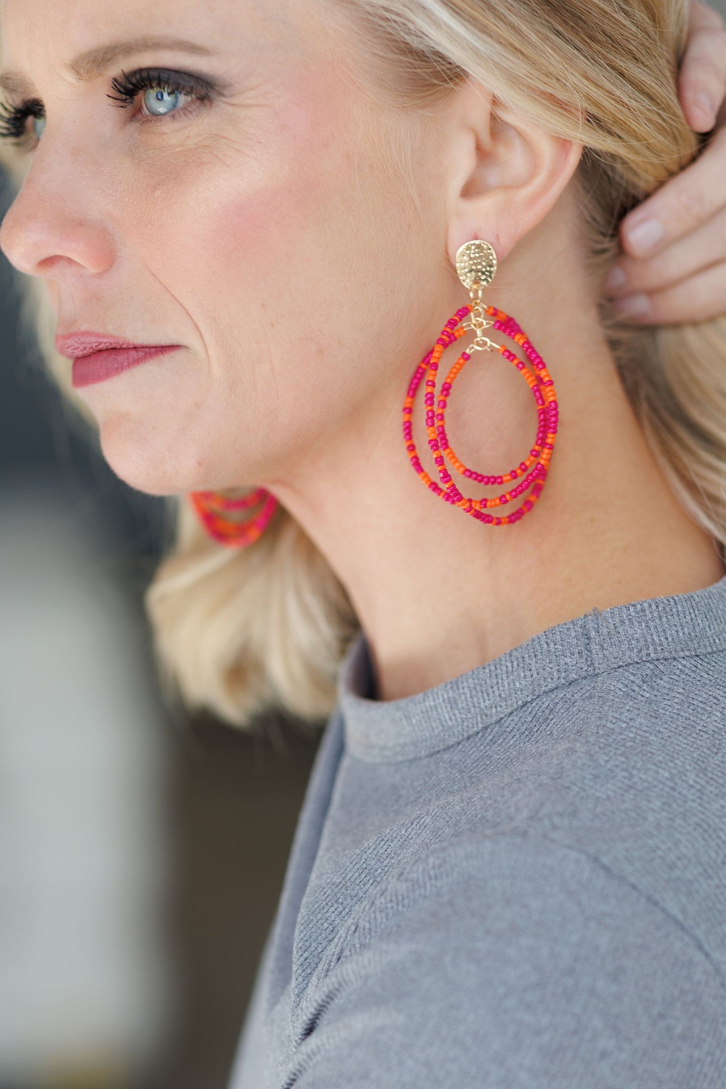 Beautiful Pink Beaded Statement Earrings