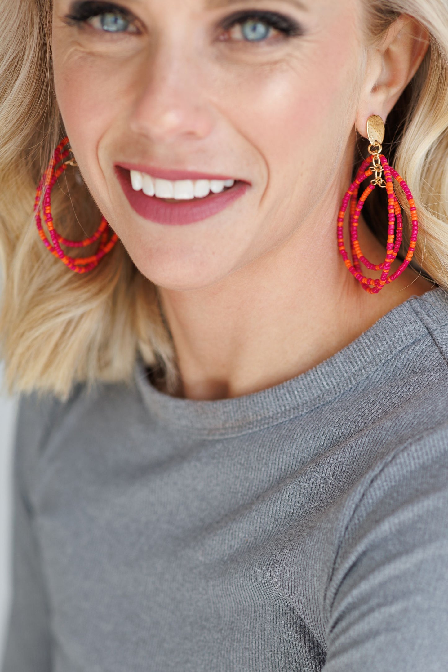 Beautiful Pink Beaded Statement Earrings