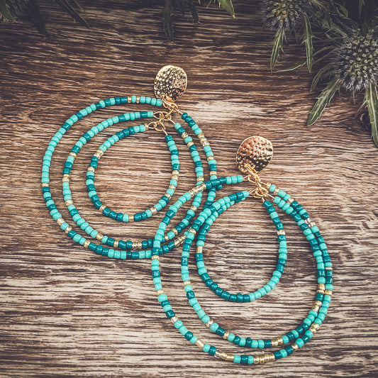 Beautiful Turquoise Beaded Statement Earrings