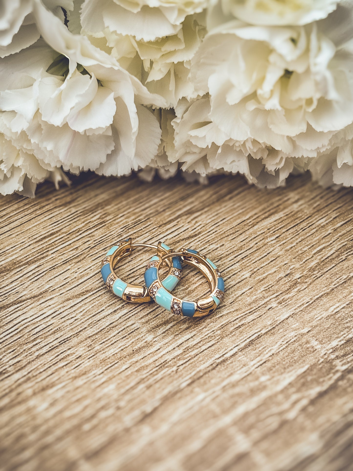 Beautiful Small Blue and Crystal Hoop Earrings