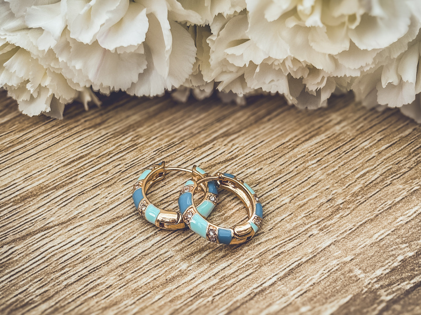 Beautiful Small Blue and Crystal Hoop Earrings