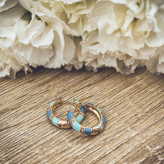 Beautiful Small Blue and Crystal Hoop Earrings