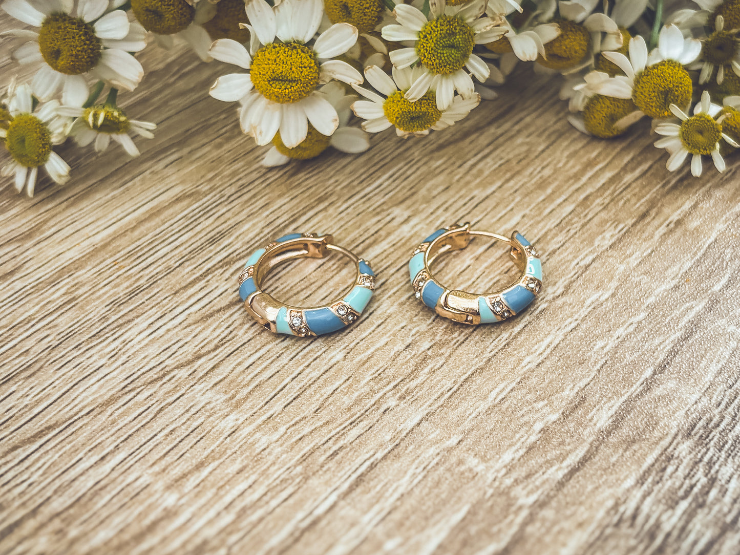 Beautiful Small Blue and Crystal Hoop Earrings