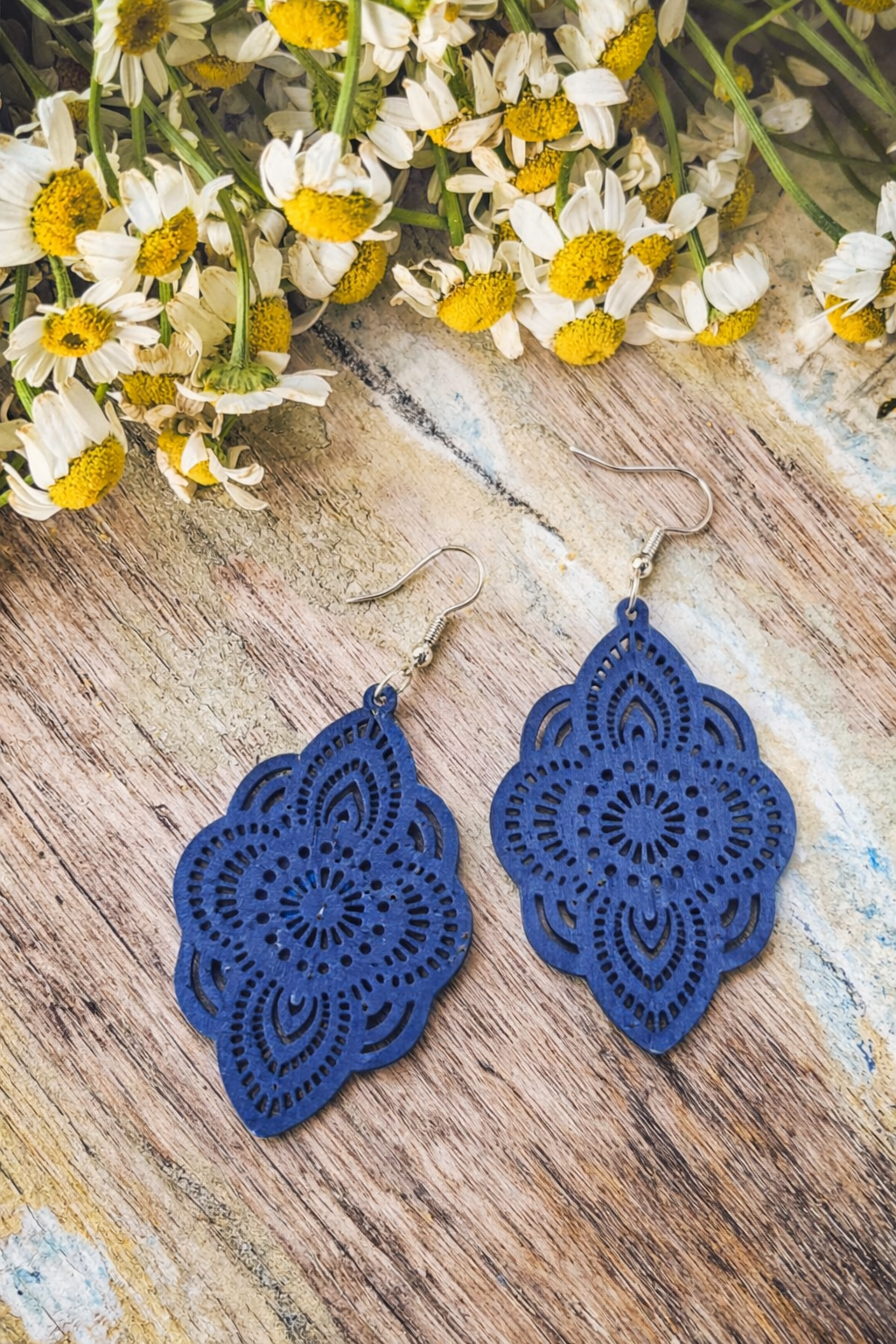 Beautiful Dark Blue Wood Earrings